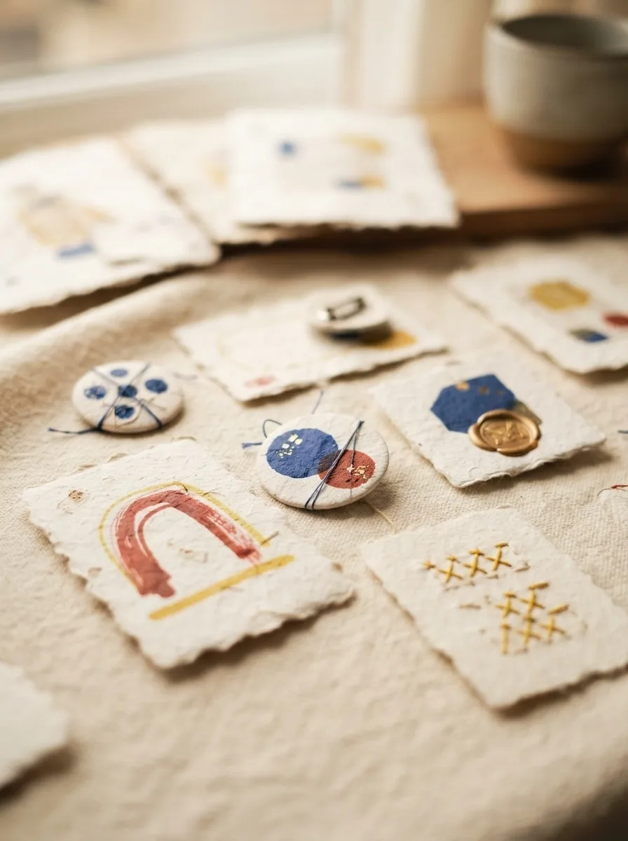 Dettaglio colorato di badge e carte della festa