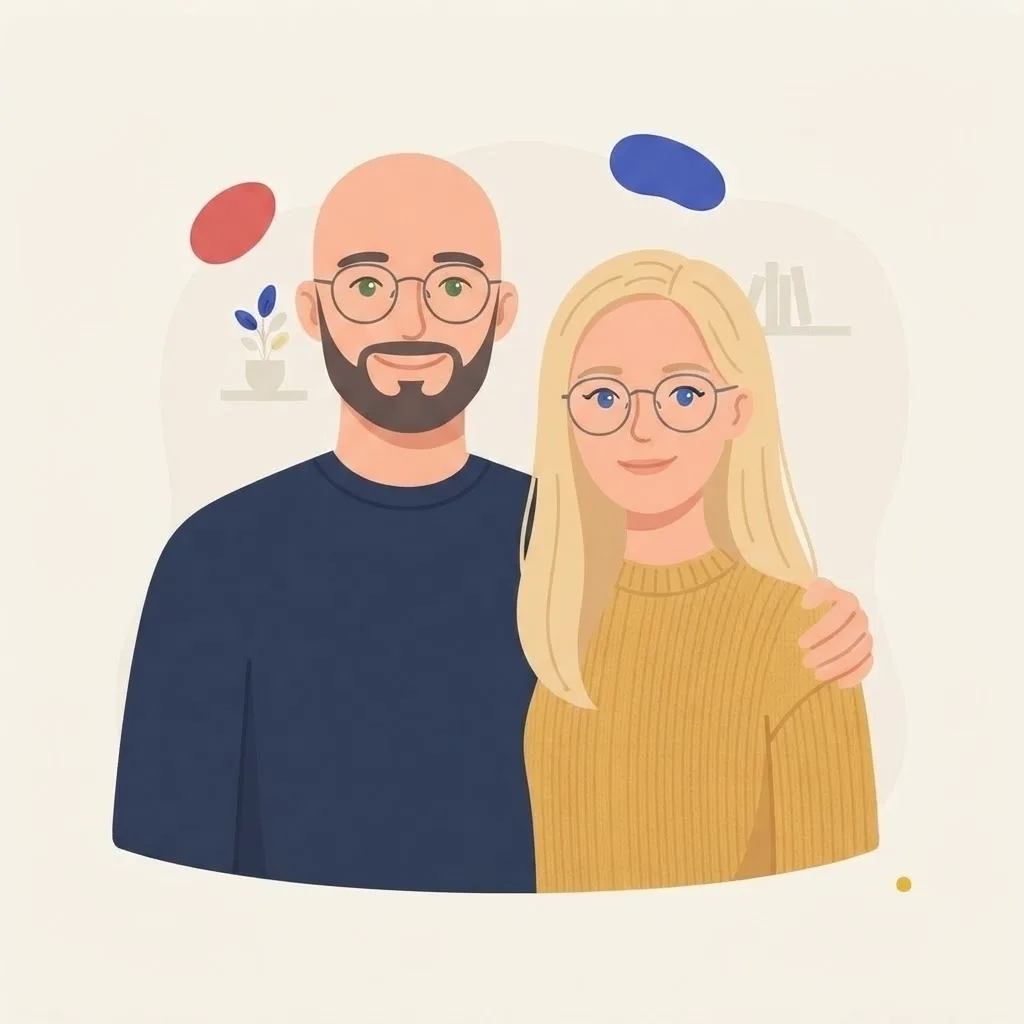 Illustrazione di Fabio e Michela, i genitori dietro PartyPeasy